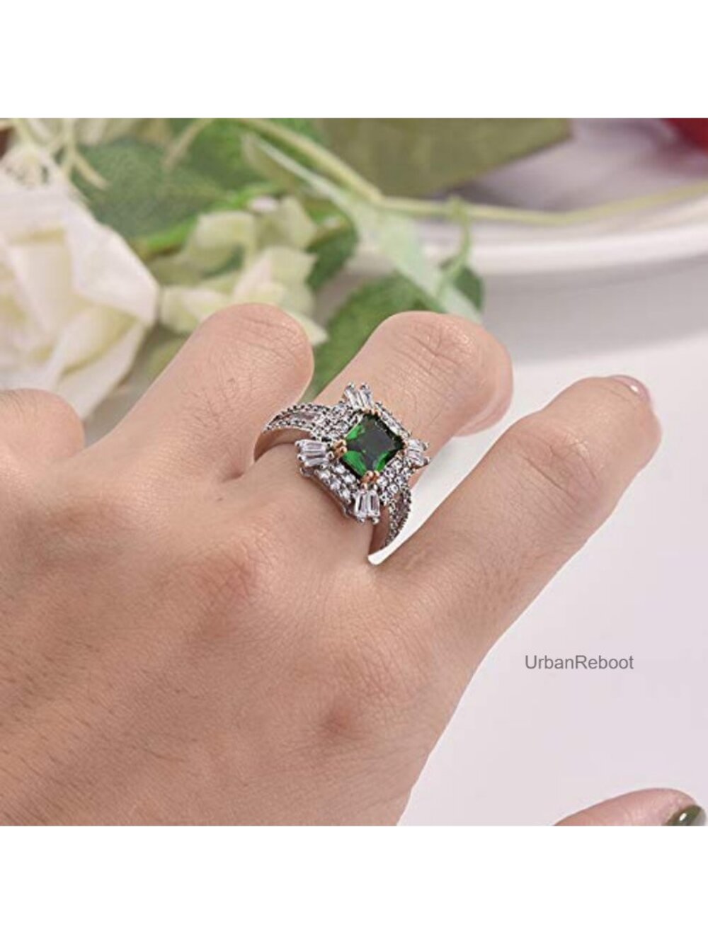Gixaxak 18K White Gold Plating Square Gemstone Statement Ring Size 9 - Picture 2 of 4